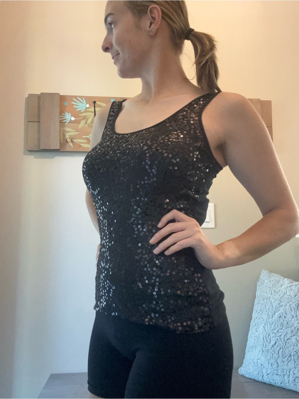 Express Black Sequin Camisole Tank Top